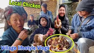 Local Chicken Cooking And Eating Rise with Family ! Nepali Traditional Village lifestyle Vlogs ! 