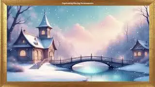 Houses and a Bridge Over a River | Falling Snow | 4K Framed Art | No Sound Video