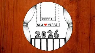 Amazing Happy new year 2026 Drawing | Easy circle drawing | Pencil drawing | on paper for beginners