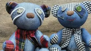 Мишка мягкая игрушка из джинсов /toy bear from jeans
