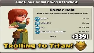 Clash of Clans +3391 TROPHIES ON DEFENSE! TROLLING TO TITAN | Build + Replays