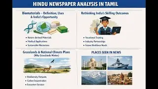 Hindu Newspaper Analysis in Tamil | Biomaterials | India’s Skilling Challenge | Grasslands