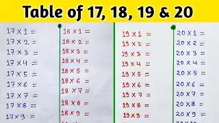 Table of 17 to 20 | Table of 17 | Table of 18 | Table of 19 | 17 table | 18 table | 19 ka table