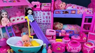 13 Minutes Satisfying with Unboxing Pink Princess House ＆ Doll Bed Playset ASMR | Review Toys