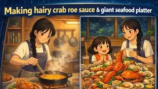 Making Hairy Crab Roe Sauce & Giant Seafood Platter | Ghibli-Style Video