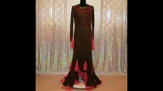 Brown Lace Bolero Rumba or Tango Dress with Pink Lace Flounces & Detailed Pink Rhinestone Work