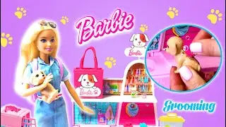 LET'S PLAY WITH BARBIE! 🐶 PET SHOP 🎾 Play Set Groomer Unboxing