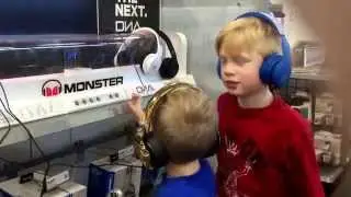 Testing headphones at Best Buy