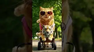 Cat Wearing Sunglasses Transporting a Tiger in a Van - This Unbelievable Scene Will Amaze You! 😼🐯🚗