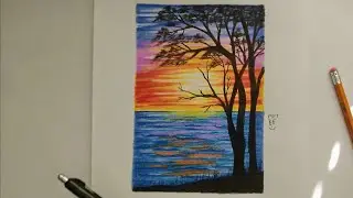 Easy sunset drawing with colored pencils for beginners // step by step drawing#sunset #drawing