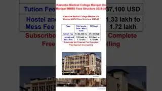 || Kasturba Medical College Manipal Uni. Manipal MBBS Fees Structure 2025-26 || #yomeds #mbbs