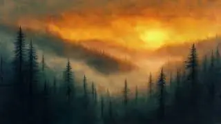 Golden Sunset Over Misty Forest - Samsung Frame TV Art for Relaxing Ambiance