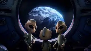 A video of an animated version of aliens looking out a spaceship window down at earth 0 1