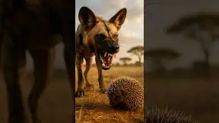 Will the wild dog successfully catch the hedgehog?🐕🦔❓#nature #wilddog #hedgehog #shorts #ai