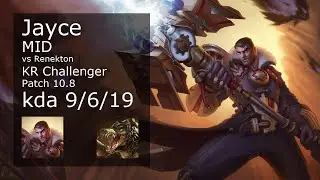 Jayce Mid vs Renekton - KR Challenger 9/6/19 Patch 10.8 Gameplay // [롤] 제이스 vs 레넥톤 미드