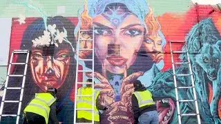 Female street artists paint large mural in London ahead of Women's Day