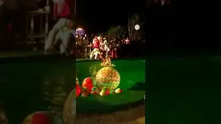 woman nearly her life falling into pool after some serious daggaring.