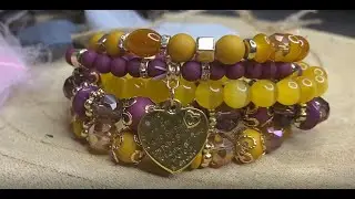 bracelet de gratitude 5 rangs - bracelets rituel-  les bijoux de plume  - jaune et grenat