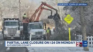 Partial lane closure planned on I-24 in Rutherford County Monday