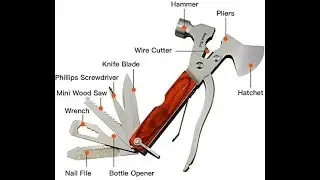 Rose Kuli 7'' Portable Multipurpose Multitool with Hatchet, Hammer and Pliers