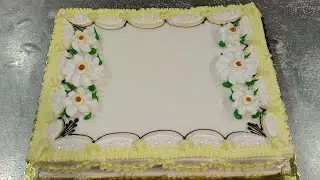 How to Frost a Sheet whipping cream vanilla Cake white sunflower flowers  decorating ideas | 253