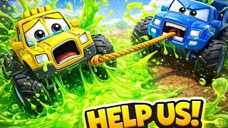Oh No! 3 Trucks Stuck in Sticky Mud 😱 | Fun Rescue Cartoon