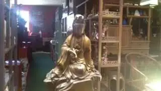 Chinese Handmade Metal Golden Kwan Yin on Mountain Statue vs665
