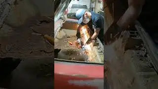 Cutting out the rusty trunk pan #1970gto #rattymusclecars #rustrepair