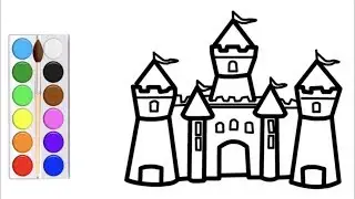 Learn Colors with Castle Drawing and Coloring Page Fun for Kids