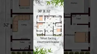 38' by 32' West facing courtyard house plan #theleelahomes #courtyardhouse