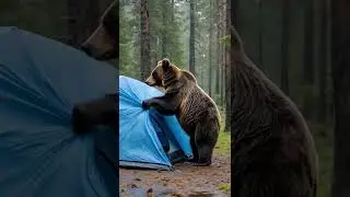 This BEAR must smell something good in the TENT! Is this REAL or AI? #animals #wildlife #nature