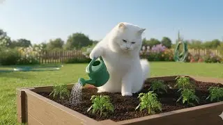 Cute Cat Growing Tomatoes and Turning Them Into Fresh Tomato Juice