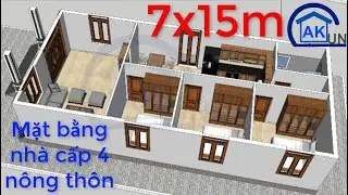 Sơ đồ mặt bằng nhà cấp 4 nông thôn có diện tích 105m2 | Nhà đẹp Dakcun | dk97