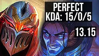 ZED vs SYLAS (MID) | 15/0/5, Legendary, 2.1M mastery, 6 solo kills, 300+ games | KR Master | 13.15