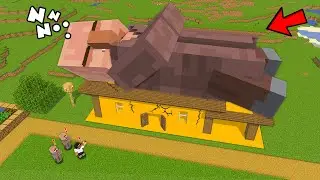 THIS GIANT VILLAGER IS SLEEPING ON MY HOUSE ROOF IN MINECRAFT..