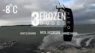 Three dudes Having fun in -8 degrees / Close to 40 knots! #kitesurfing