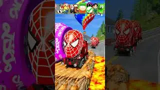 Gummy Bear & Sprunki & Crazy Frog & Spiderman Train & Squid Game VS Barbie in BeamNG.Drive part-108