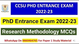 CCSU PhD Entrance Exam Form 2022 | Research Methodology MCQs | | CCSU PhD Entrance Exam 2022-23