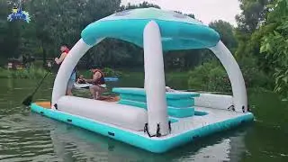 Inflatable Floating Island with Canopy Blow up Float for Lake