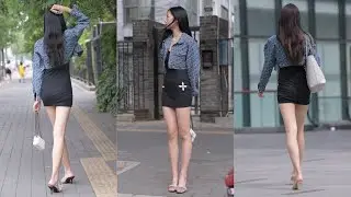 4K高清 魔镜街拍 china model street photography  黑色短裙大长腿美女 腿魔的故事