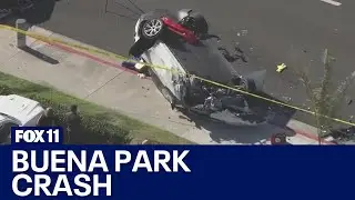 Buena Park crash closes intersection, flips car