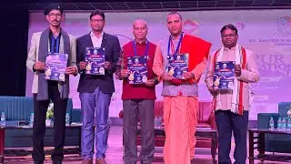 Release of the grand poster of International Geeta Olympiad 2026 at the Education Summit in Jaipur.