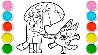 Bluey and Bingo with Umbrella Drawing, Painting & Coloring For Kids and Toddlers_ Easy Art