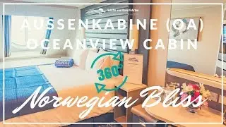 Norwegian Bliss 360&deg; Aussenkabine mit Blick auf den Bug / Oceanview cabin OA - virtual Tour