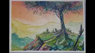 Mixed technique - a small landscape from imagination /Смешанная техника - небольшой пейзаж из головы