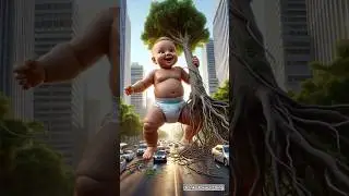 The monkey plants a tree in the city and the baby uproots it 😭 #ai #baby #monkey