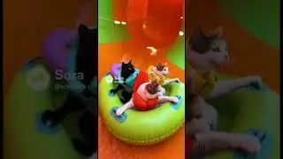Team Captain Cat Rip Roaring Raft Water Slide Wild Fun #waterslide #funcatvideos #catshorts