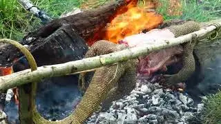 Primitive Technology - Find Monitor Lizard in Forest - grilled Monitor Lizard eating delicious