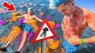 &iquest;QU&Eacute; PASA SI ME BA&Ntilde;O con 100 MEDUSAS?☢️| 24 HORAS en MITAD del MAR (Parte 1)