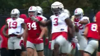 OSU players testing out new safety equipment